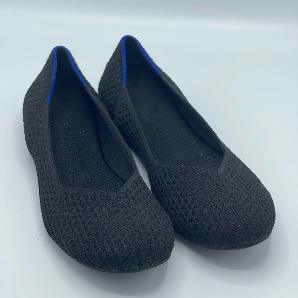 Rothys The Flat Honeycomb Knit Black Round Toe Womens Size 8.5